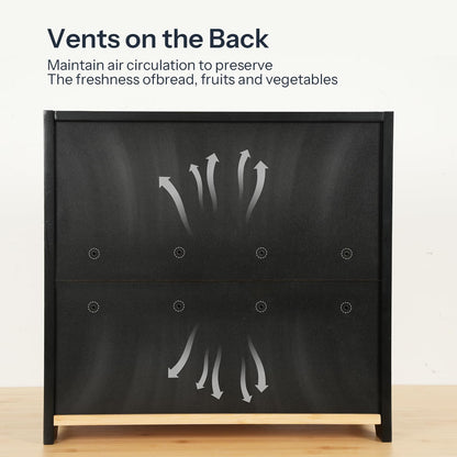 Black vegetable drawer with vent design on a wooden surface
