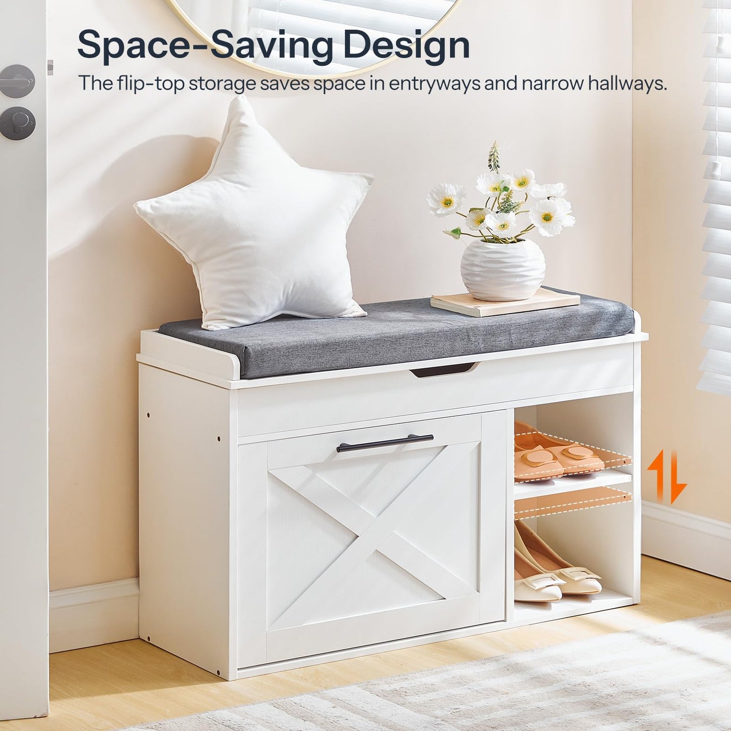 HOOBRO 31.5-inch L Shoe Storage Bench with Flip Drawer