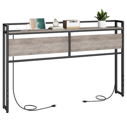HOOBRO King Size Headboard, Headboard with 2 Outlets and 4 USB Ports, Adjustable Height, Storage Rack, Sturdy and Stable, Easy Assembly, Greige and Black