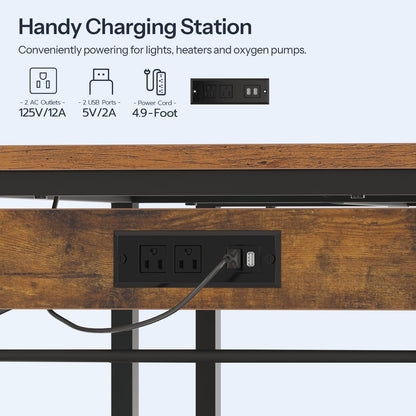 Handy charging station with power outlets and USB ports on a wooden surface.