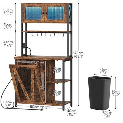 HOOBRO 6-Tier Microwave Baking Rack with Trash Can Cabinet & LED Strip & Outlet