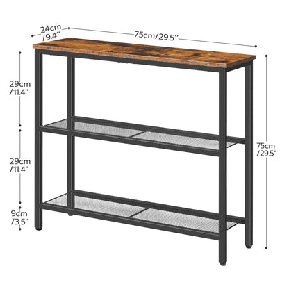 HOOBRO Retro Brown 29.5-inch Three-Tier Narrow Entryway Table