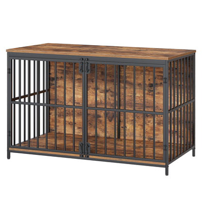 HOOBRO Vintage Brown 46.5-inch Wooden Large Dog Cage with Decorative Side Table