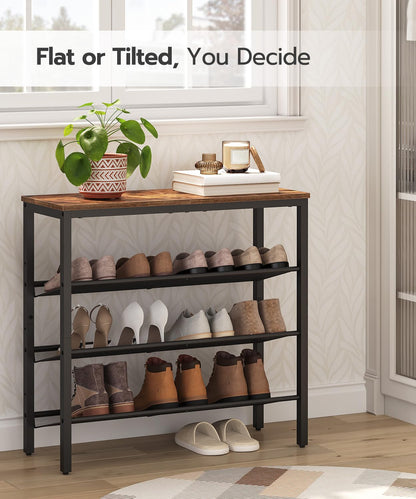 HOOBRO Brown Industrial 4-Tier Shoe Rack with Adjustable Mesh Shelves