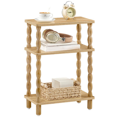 HOOBRO Narrow Side Table, Skinny End Table with Storage, Solid Wood Legs, 3-Tier Bedside Table Nightstand for Small Space, Living Room, Bedroom, Sofa Couch, Natural NL462BZ01