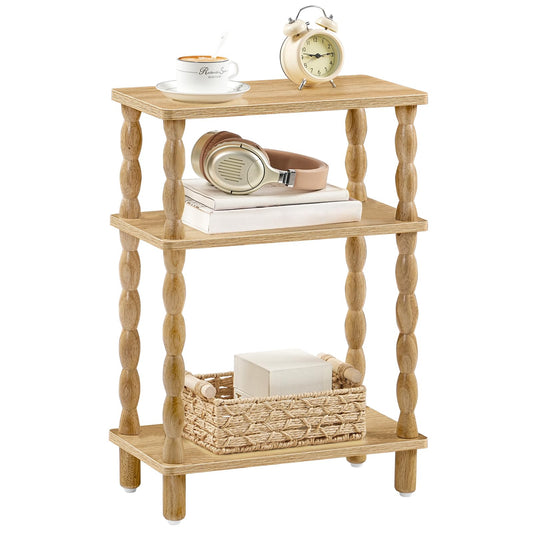 HOOBRO Narrow Side Table, Skinny End Table with Storage, Solid Wood Legs, 3-Tier Bedside Table Nightstand for Small Space, Living Room, Bedroom, Sofa Couch, Natural NL462BZ01