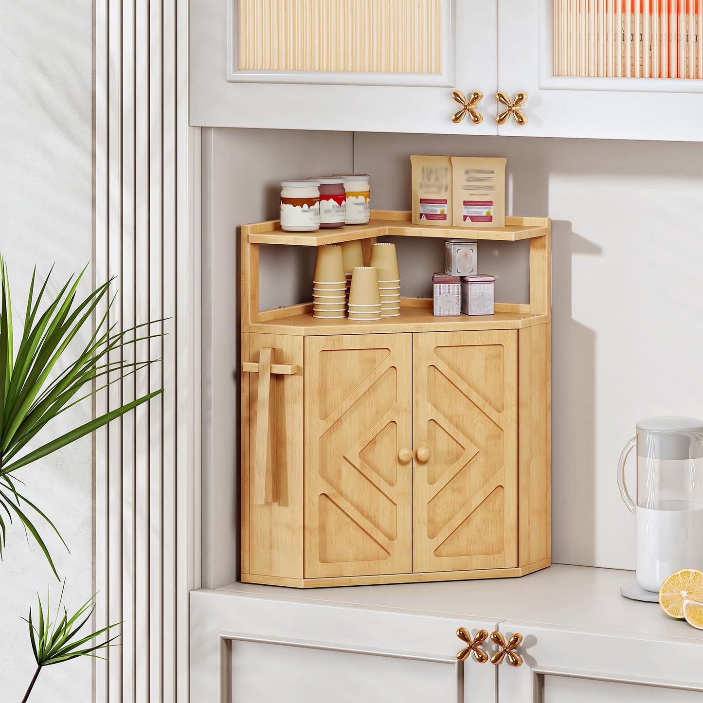 HOOBRO Bamboo Corner Bread Box for Kitchen