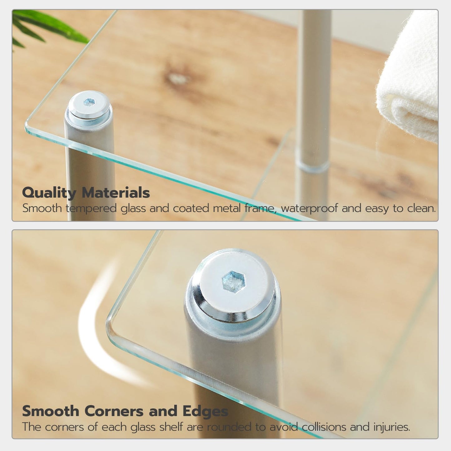 HOOBRO Silver Four-Tier Floor-Standing Glass Shelf