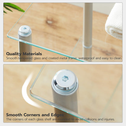 HOOBRO Silver Four-Tier Floor-Standing Glass Shelf