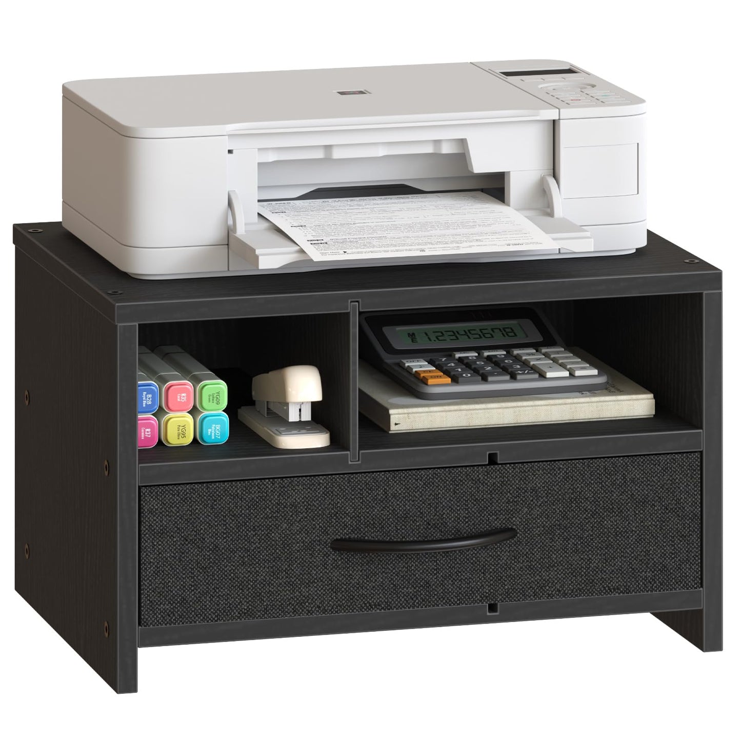 HOOBRO Black Wooden Desktop Printer Stand with Drawer