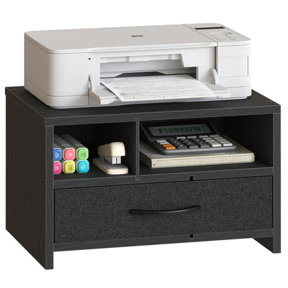 HOOBRO Black Wooden Desktop Printer Stand with Drawer