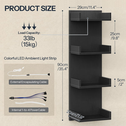 HOOBRO 4-Tier Floating Wall Shelves with LED Lights