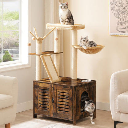 HOOBRO Cat Tree with Hidden Litter Box Enclosure & Scratching Posts