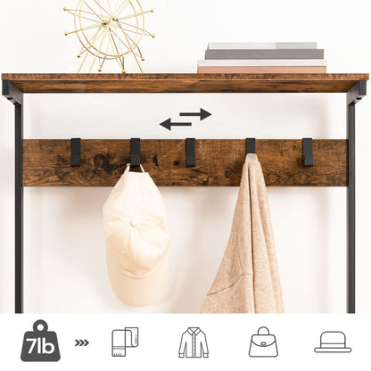 HOOBRO Retro Brown Industrial Style Five-Tier Hallway Coat Rack with Shoe Storage & Bench & 5 Hooks