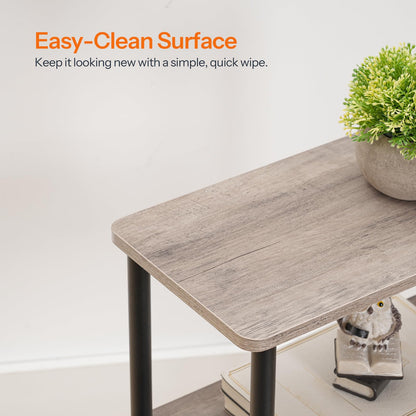 HOOBRO Greige Three-Tier Slim Narrow Side Table - Tool-Free Twist Assembly