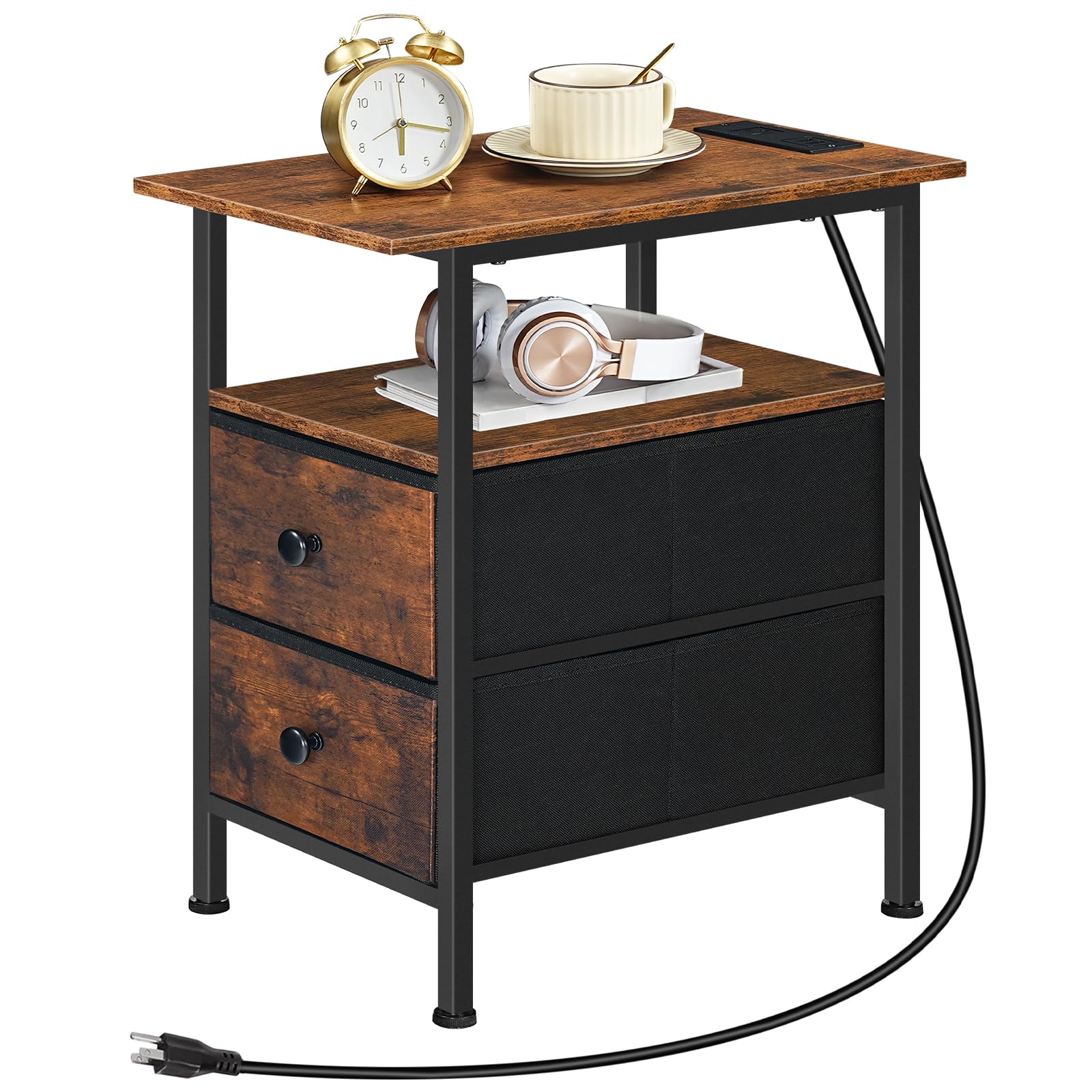 HOOBRO Narrow Side Table with Charging Station