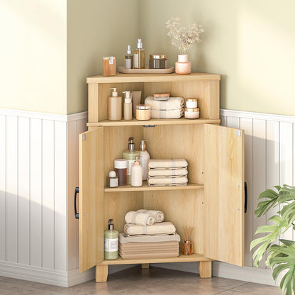 HOOBRO Small Wooden Corner Fluted Storage Cabinet with Door