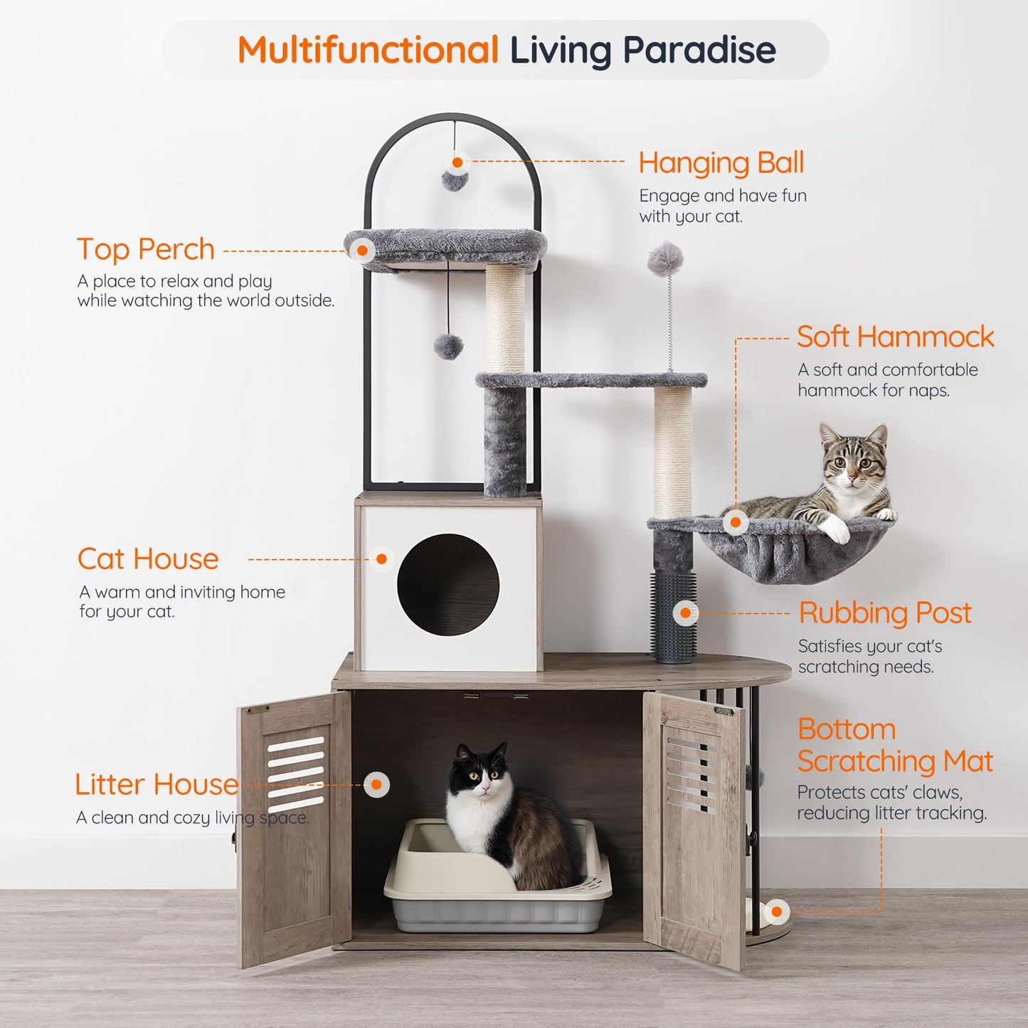 HOOBRO Arched Cat Tree with Hidden Litter Box & Sisal Posts
