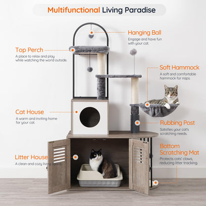 HOOBRO Arched Cat Tree with Hidden Litter Box & Sisal Posts