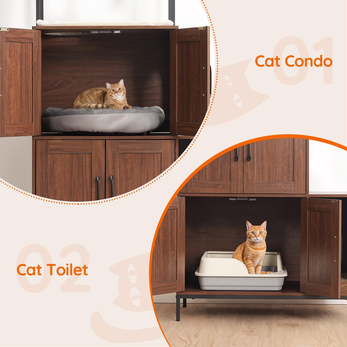 HOOBRO Wooden Cat Litter Box Enclosure with Storage & 2 Plush Balls