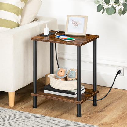 HOOBRO Side Table with Charging Station, Set of 2 End Tables with USB Port and Outlets, Nightstand with 2-Layer Storage Shelves for Small Spaces, Living Room, Bedroom, Rustic Brown BF09UBZP201