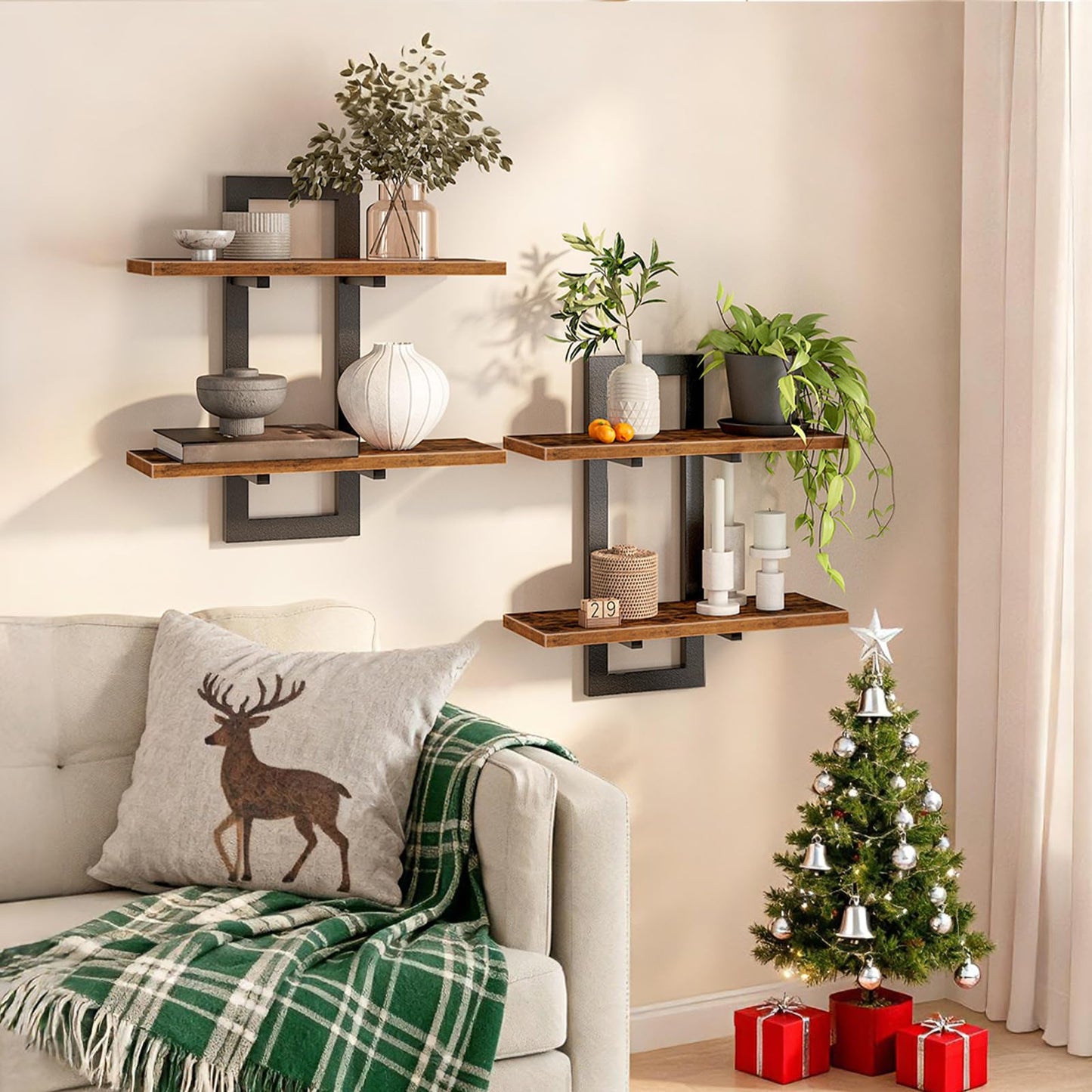 HOOBRO Brown 15-inch Wall-Mounted Shelf /2PICS