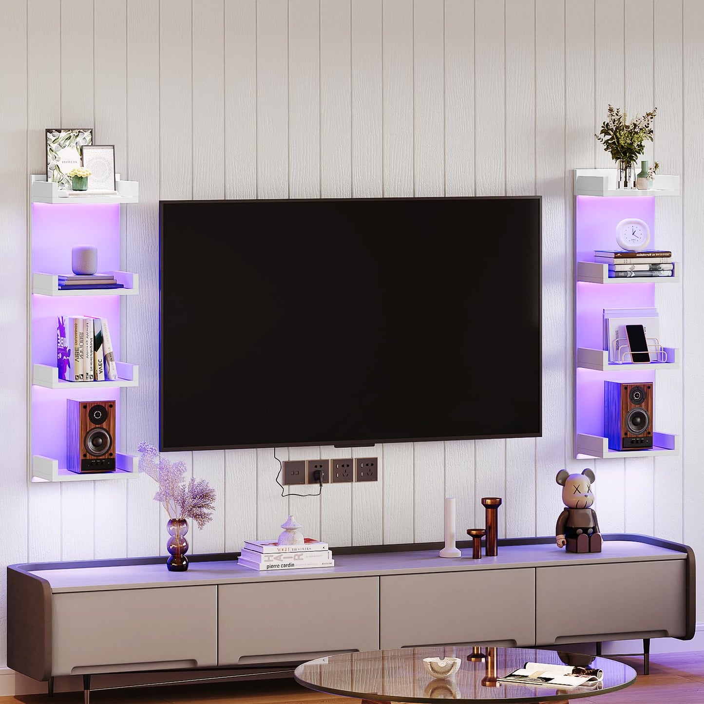 HOOBRO 4-Tier Floating Wall Shelves with LED Lights