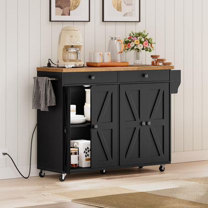 HOOBRO 43.3-inch Rolling Kitchen Island with Power Outlet