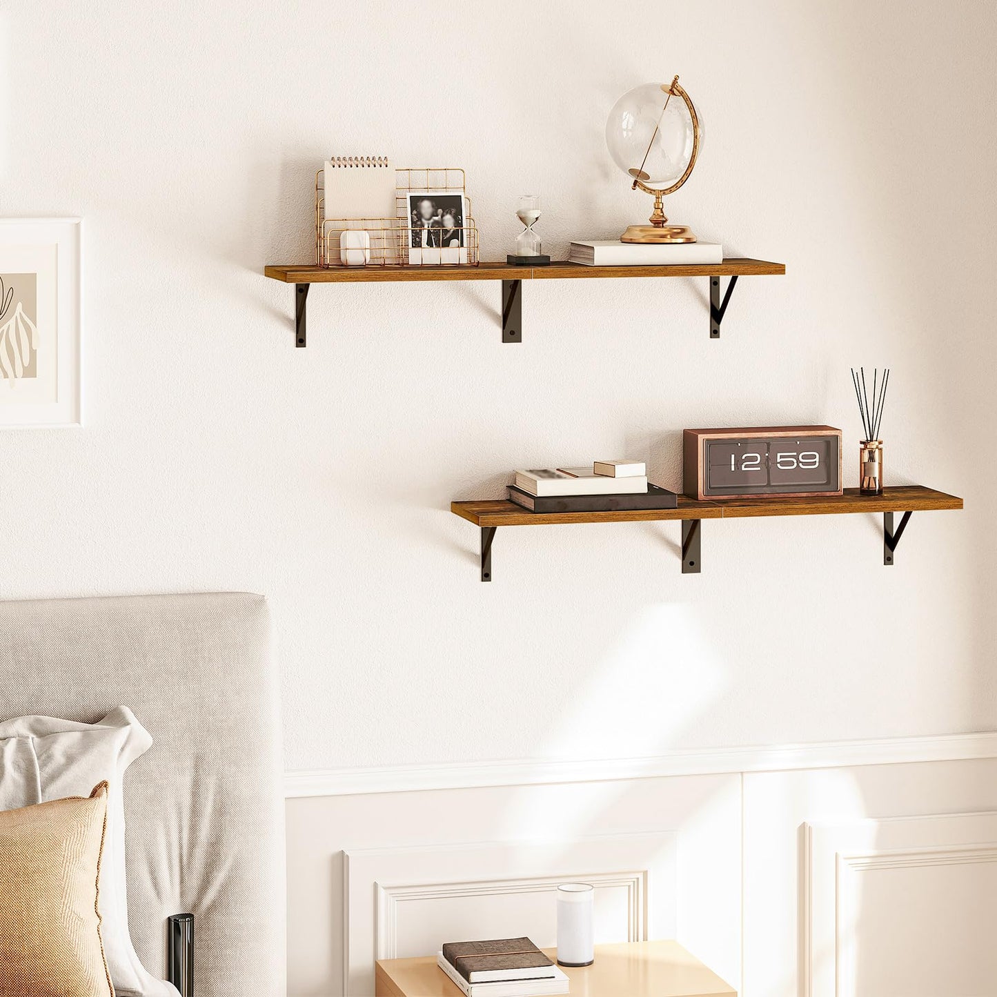 HOOBRO 30-inch Retro Brown Metal Frame Wall-Mounted Shelf /2PICS