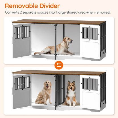 HOOBRO 71.9-inch Farmhouse Style Double Dog Cage Furniture with Removable Divider