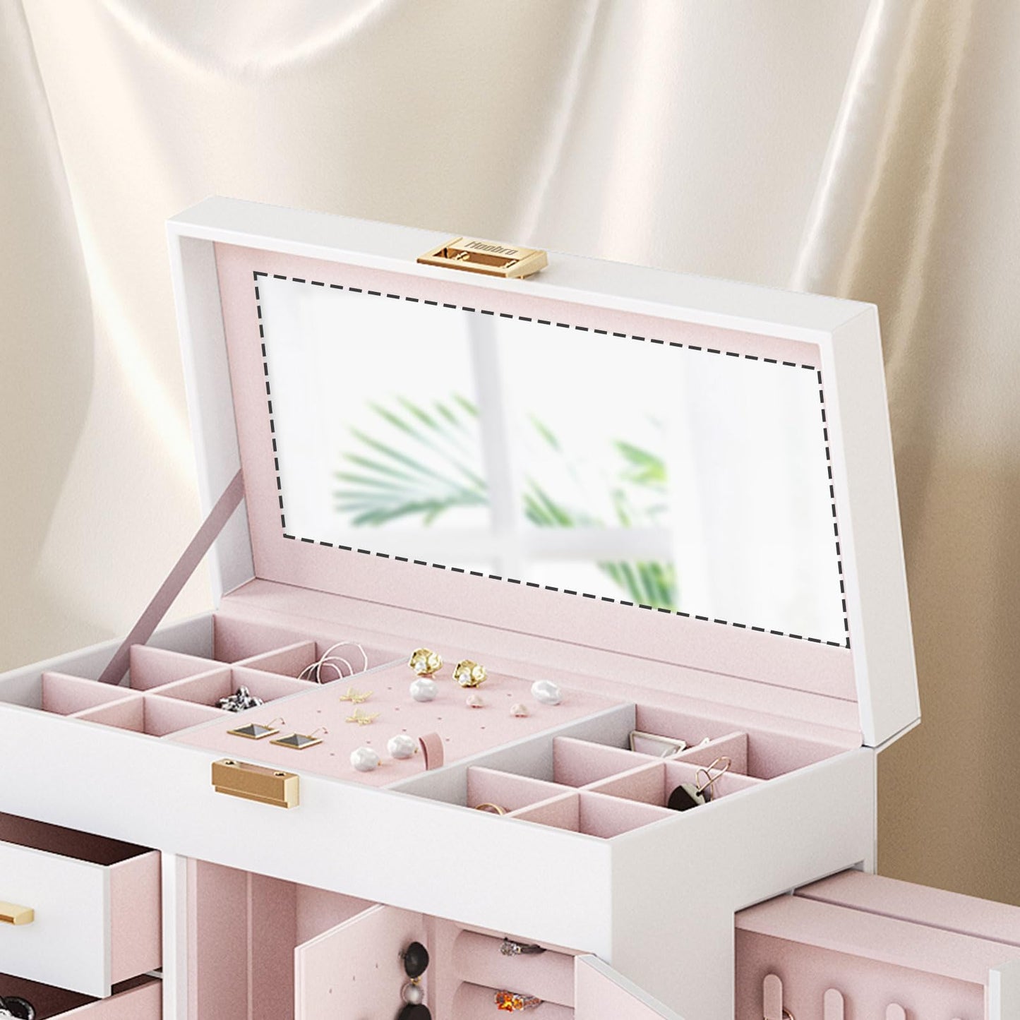 HOOBRO Vertical Design Jewelry Storage Box with Mirror