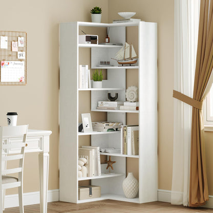 HOOBRO 9-tier Wooden L-Shaped Corner Bookshelf with Baffles