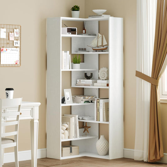 HOOBRO 9-tier Wooden L-Shaped Corner Bookshelf with Baffles