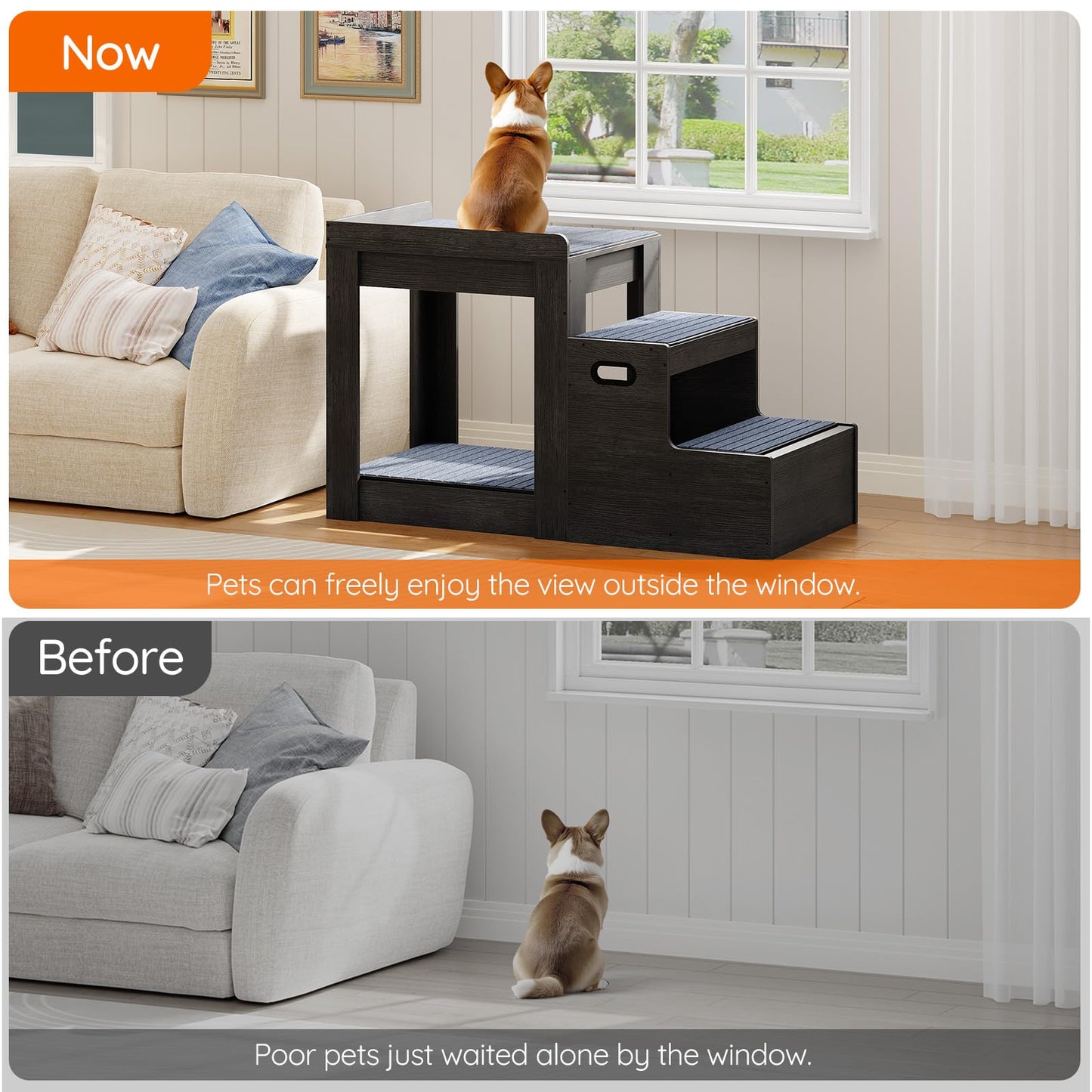 HOOBRO Pet Bunk Bed with Removable Ladder & Storage Compartments & 4 Non-Slip Mats