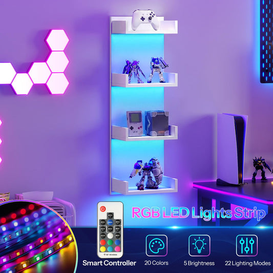 HOOBRO 4-Tier Floating Wall Shelves with LED Lights