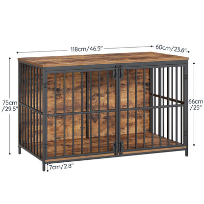 HOOBRO Vintage Brown 46.5-inch Wooden Large Dog Cage with Decorative Side Table