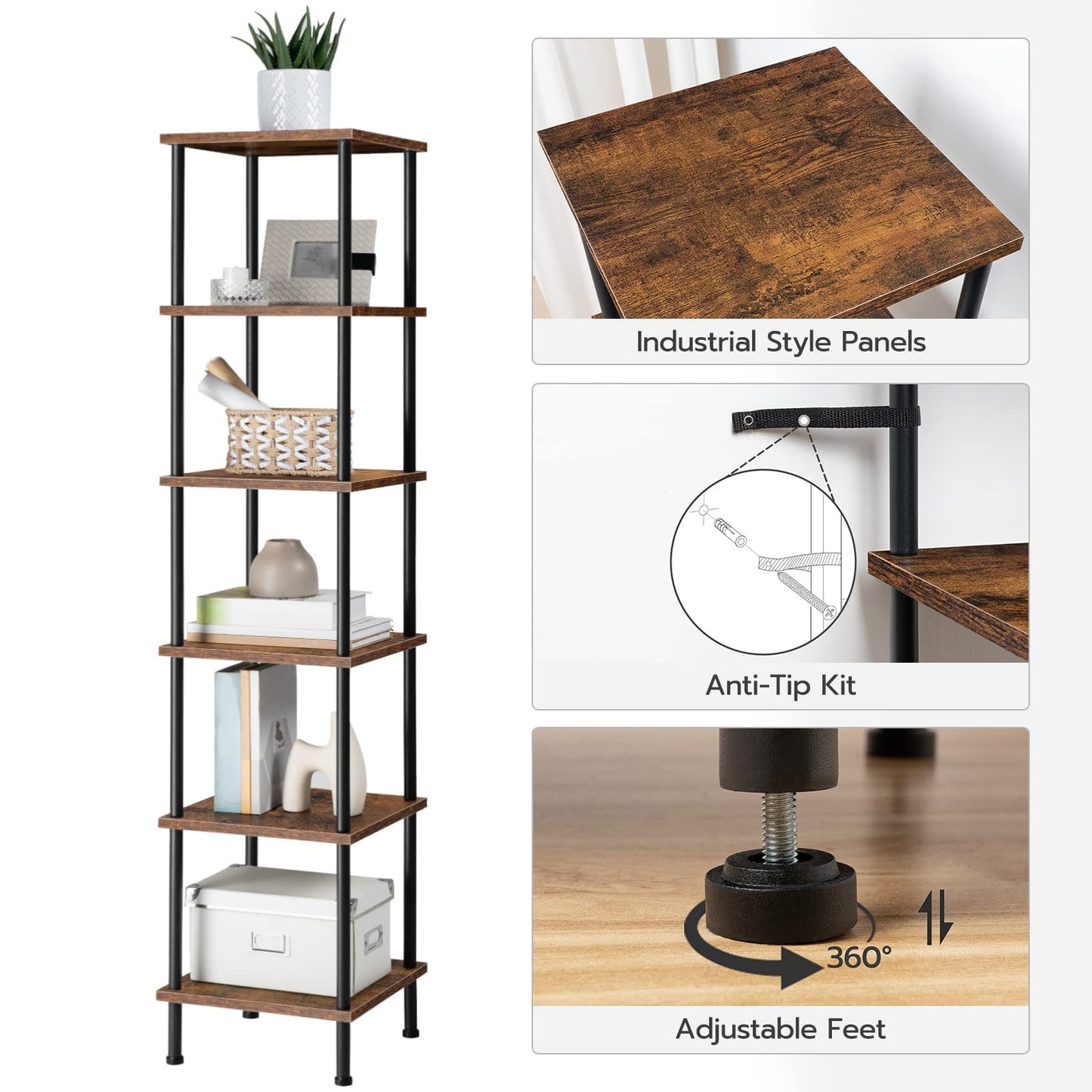 HOOBRO Industrial Style Six-Tier Square Corner Shelf