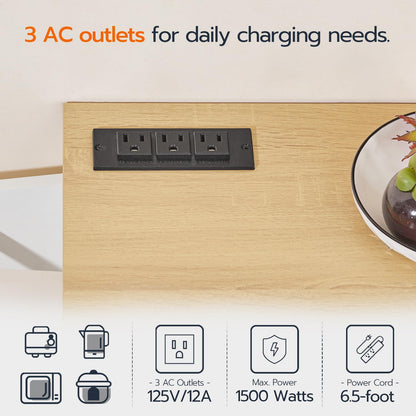 HOOBRO White Portable Kitchen Island with Power Outlet & Adjustable Shelves