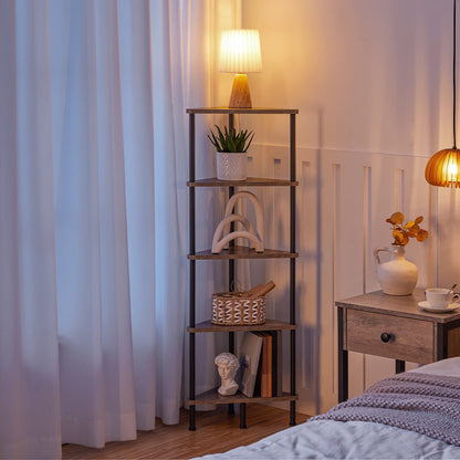 HOOBRO Greige Industrial Style Five-Tier Corner Bookshelf
