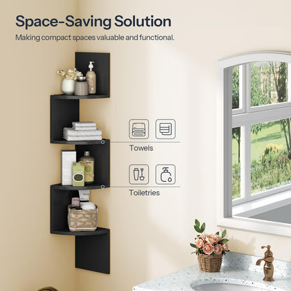 HOOBRO Black Four-Tier Wall-Mounted Corner Shelf /2PICS