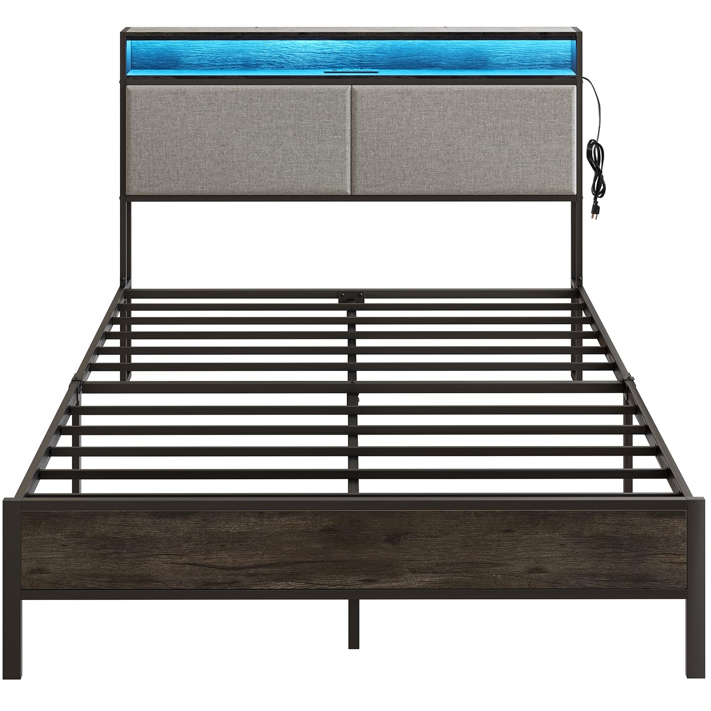HOOBRO Queen Metal Bed Frame with Storage Headboard & LED Lights