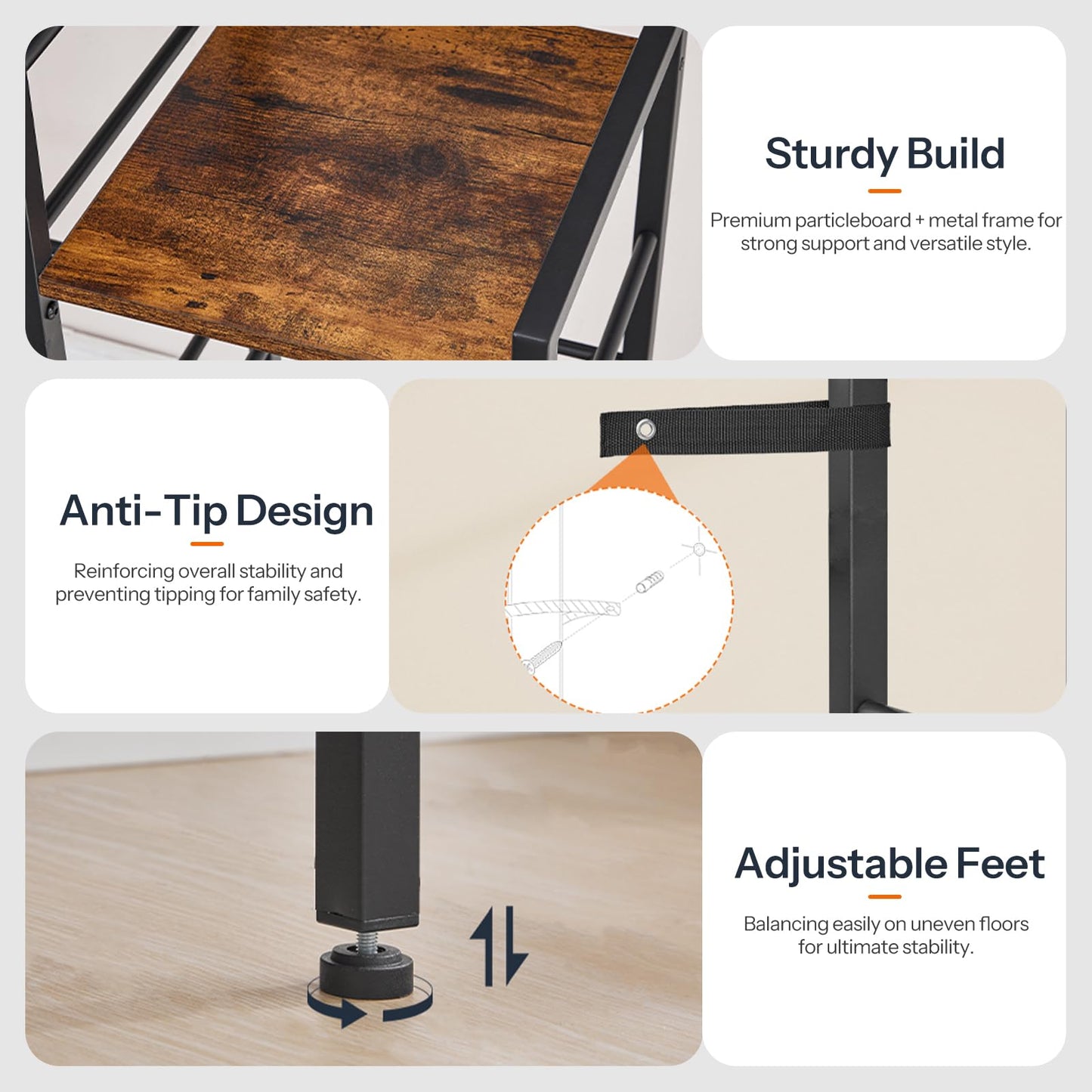 HOOBRO Industrial-Style 5 Gallon Water Jug Holder with Wooden Top Shelves