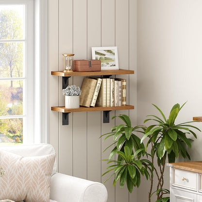 HOOBRO Vintage Brown 15.4-inch Wooden Wall-Mounted Shelf Set with Metal Bracket /2PICS