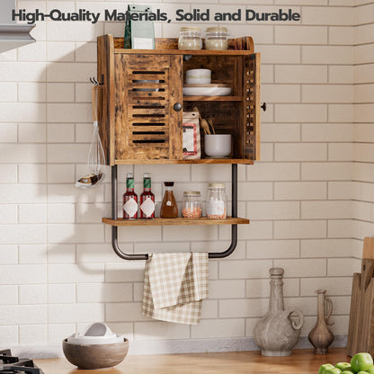 HOOBRO Retro Brown Double Door Bathroom Vanity with Towel Bar & Adjustable Shelf & 2 Hooks