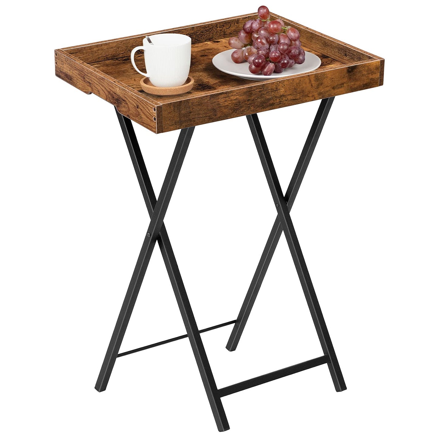 HOOBRO Retro Brown TV Tray Table with Detachable Tray