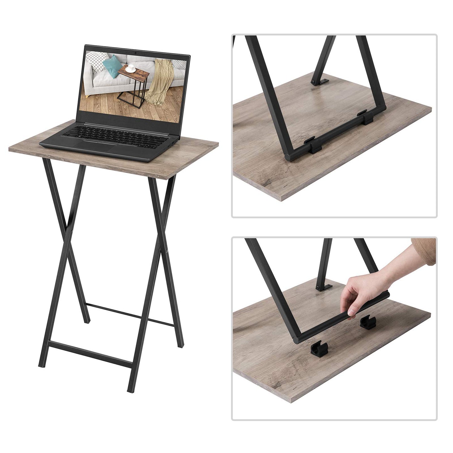HOOBRO Greige Folding TV Tray Side Table / 2PICS