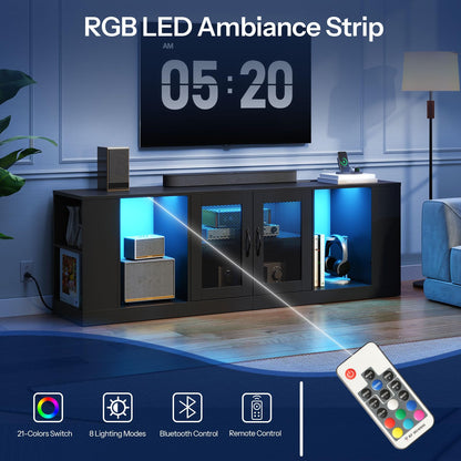 HOOBRO TV Stand for TVs with Power Outlet & LED Lights