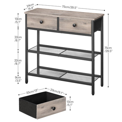 HOOBRO 29.5-inch Narrow Console Table with 2 Fabric Drawers & 3-Shelf Storage