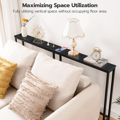 HOOBRO Black 63-inch Narrow Console Table with Charging Station & 2 Power Outlets & USB Port
