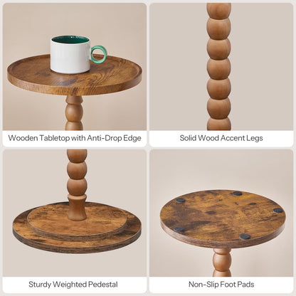 HOOBRO Retro Brown Solid Wood Round Side Table